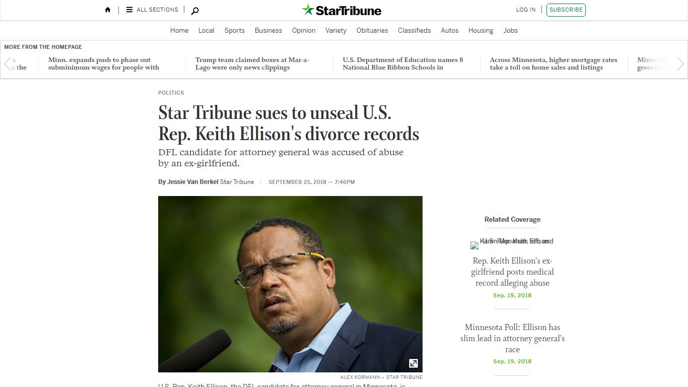 Star Tribune sues to unseal U.S. Rep. Keith Ellison's divorce records