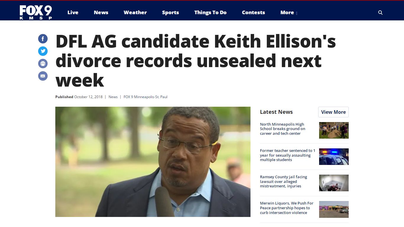 DFL AG candidate Keith Ellison's divorce records unsealed next week